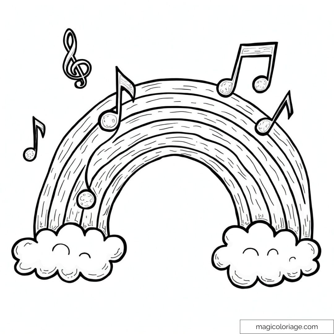 Arc-en-ciel et notes de musique à colorier