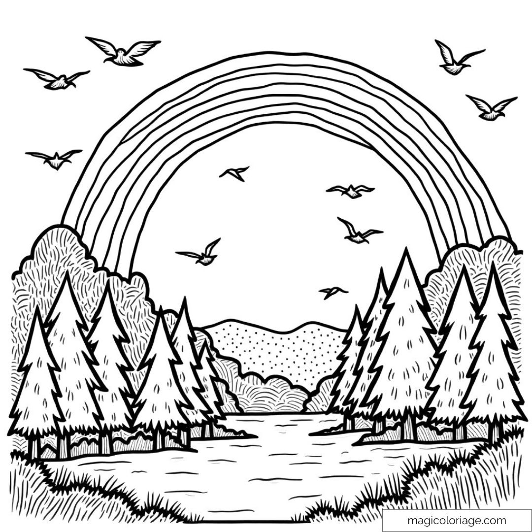 Coloriage nature : arc-en-ciel