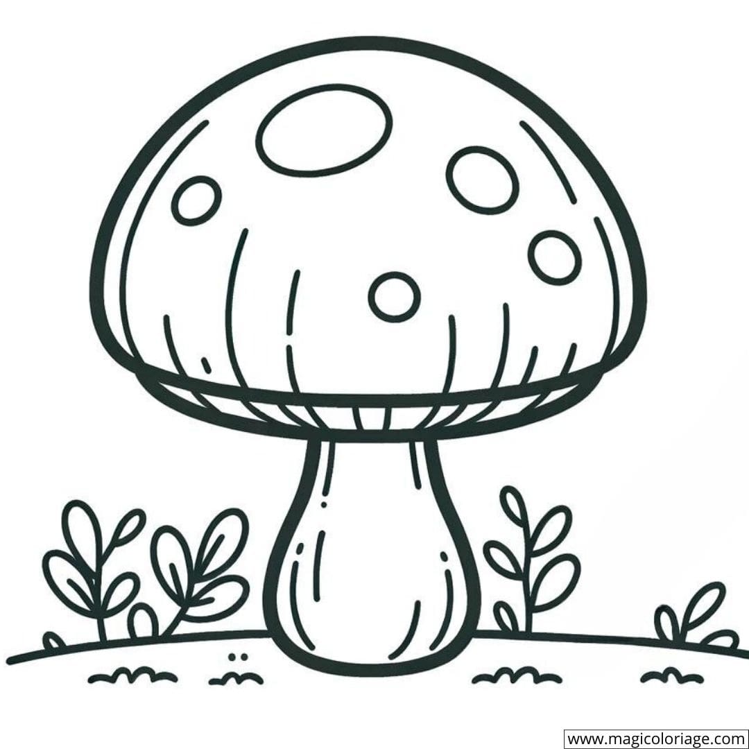 Dessin à colorier d'un champignon simple pour enfants.