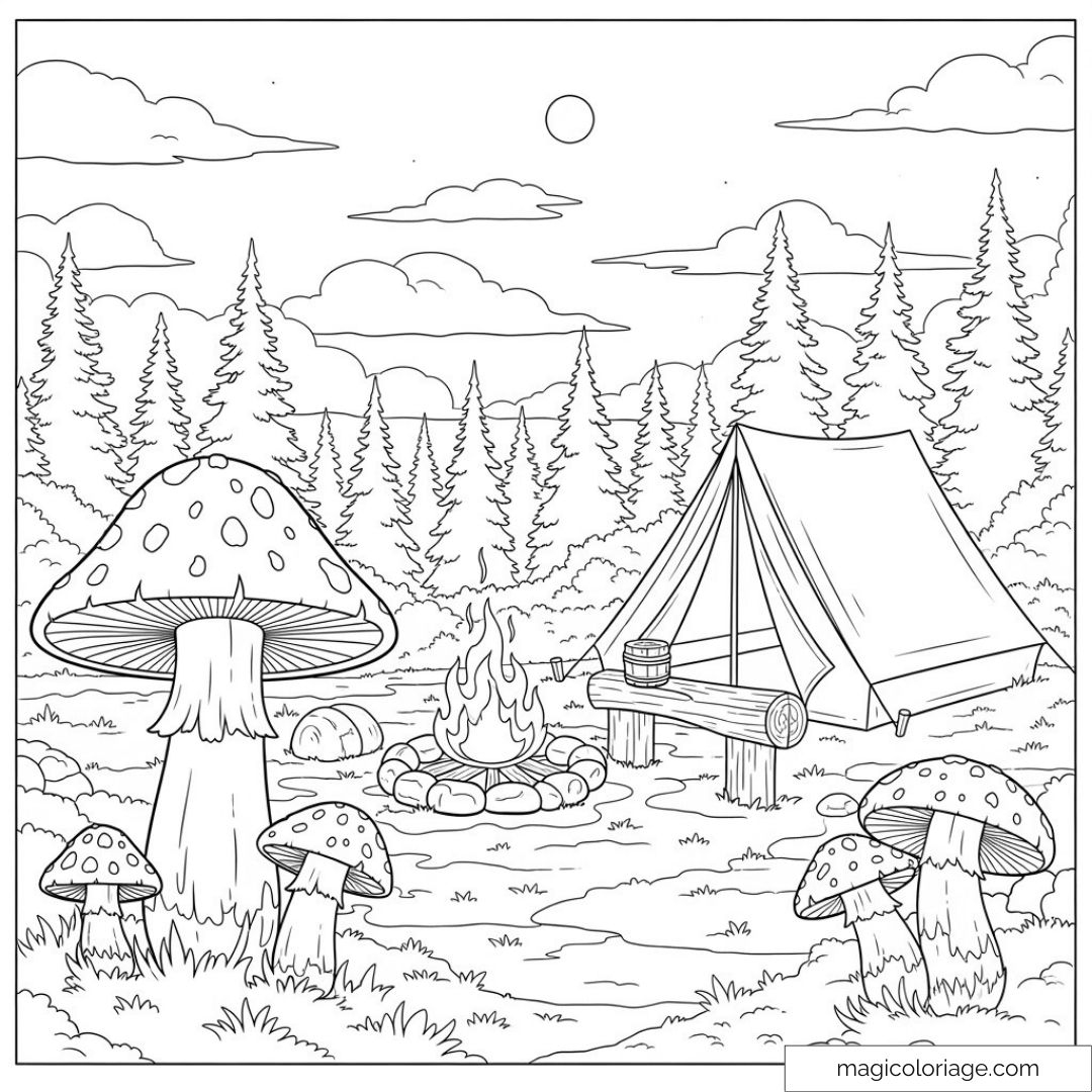 Camping en forêt avec tente