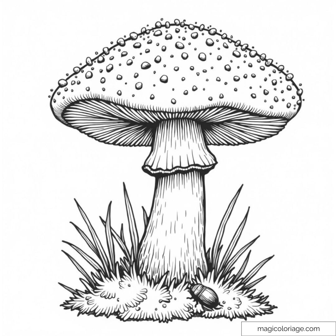 Dessin détaillé d'un champignon forestier avec des textures à colorier