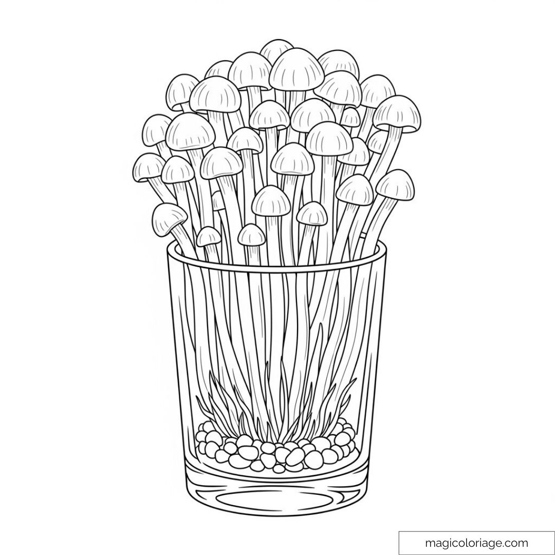 Dessin de champignons poussant dans un verre