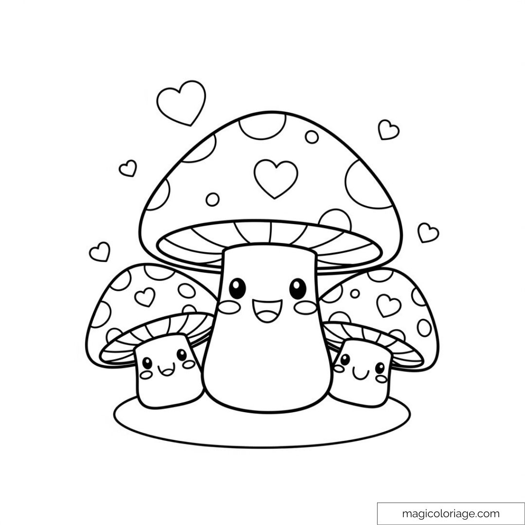 Image de champignons souriants avec coeurs