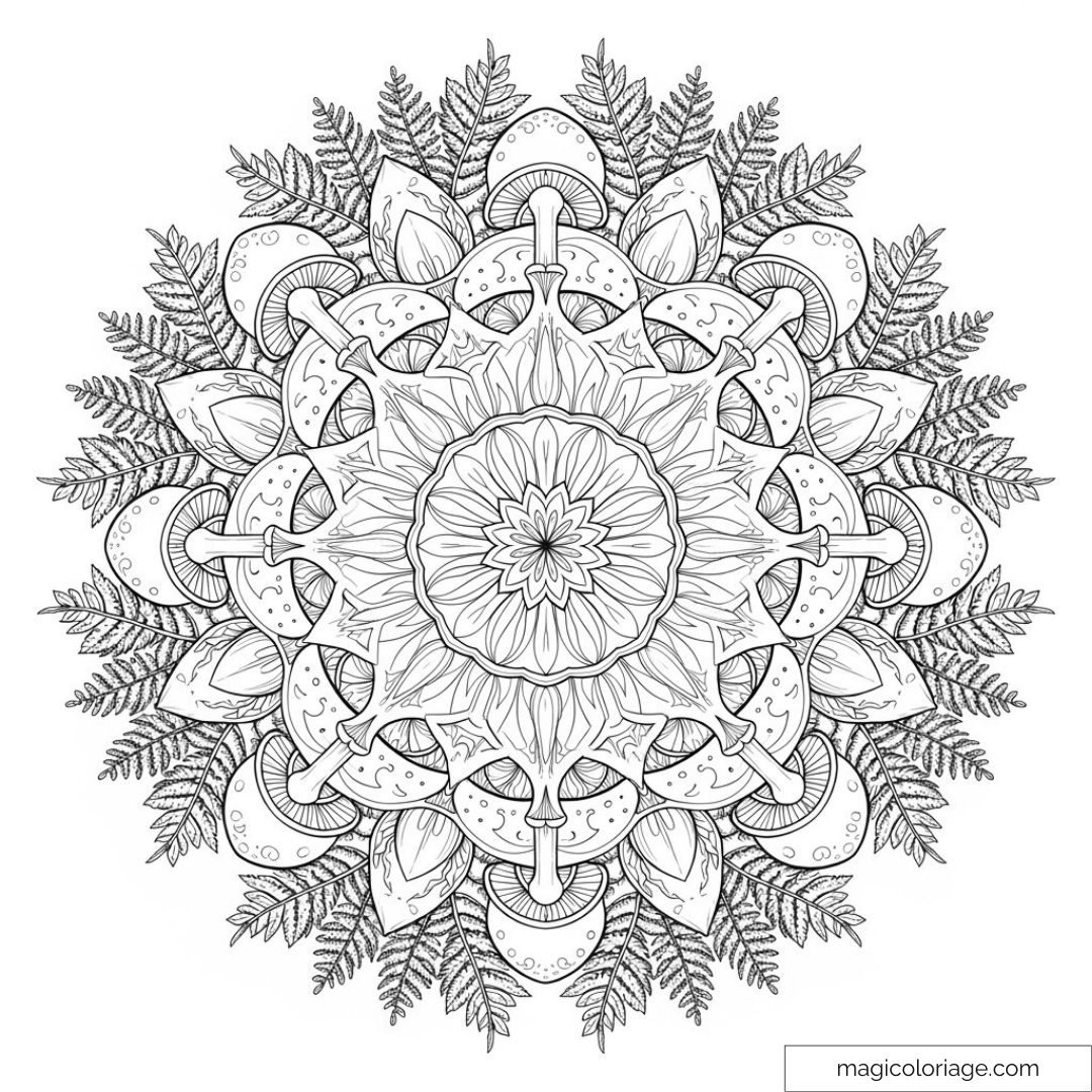 Mandala nature avec champignons