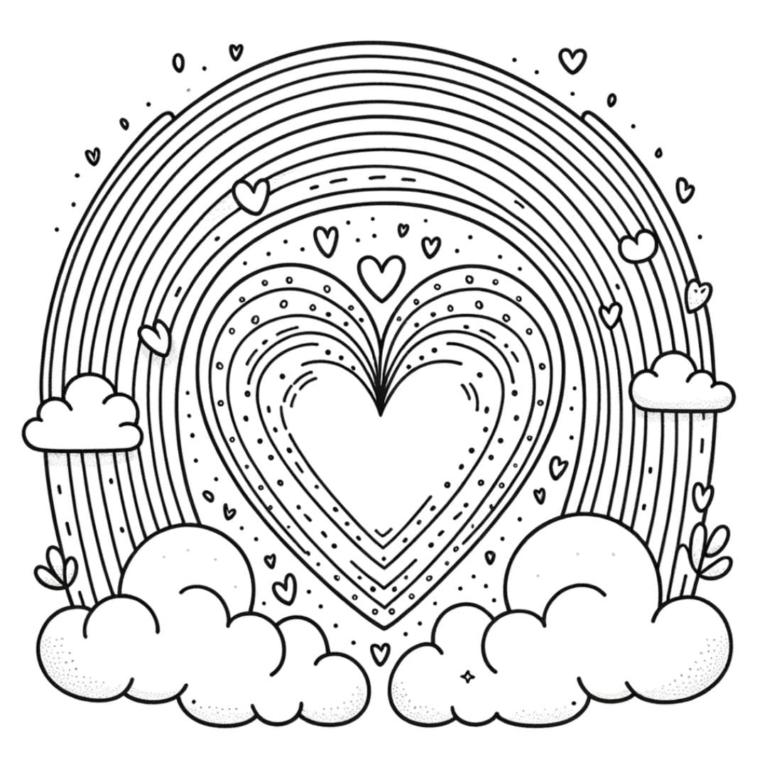 Coeur avec arc-en-ciel pour coloriage