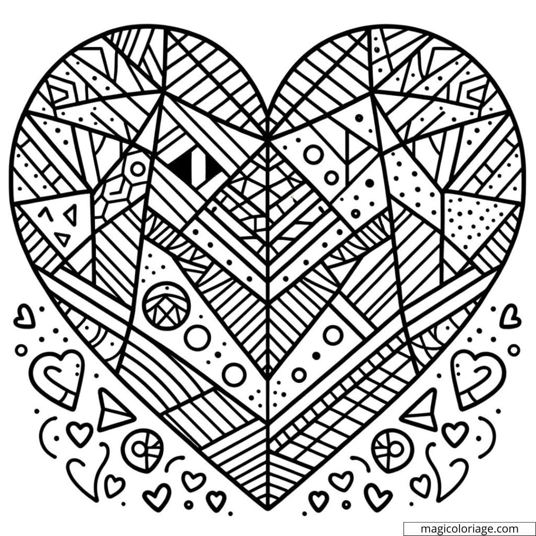 Coloriage à imprimer de cœur avec des formes géométriques