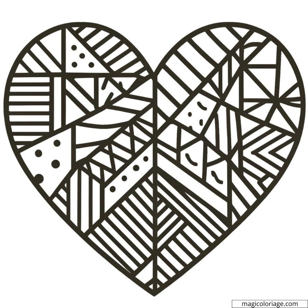 Coloriage à imprimer de cœur avec des motifs géométriques