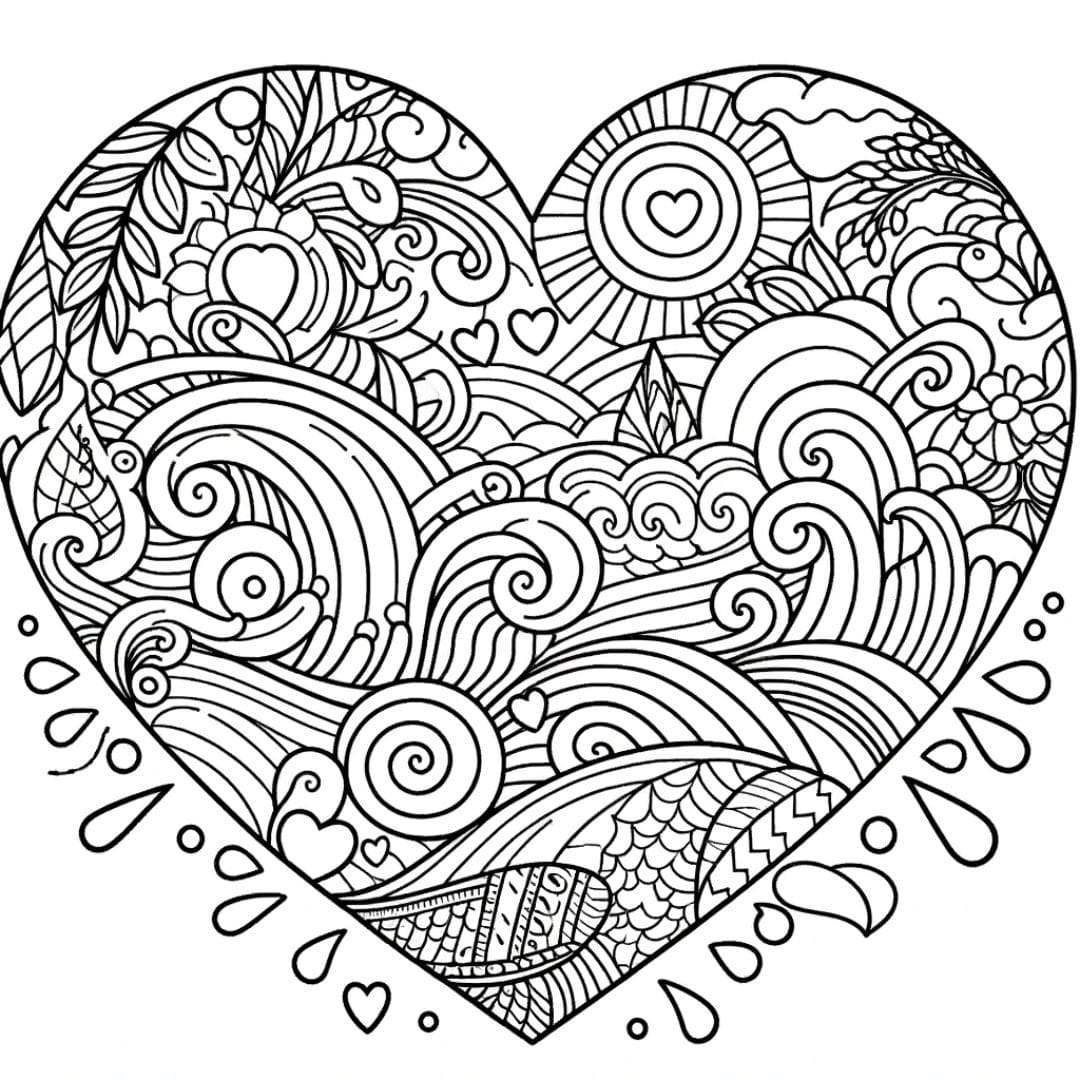 Coeur avec motifs de vagues pour coloriage