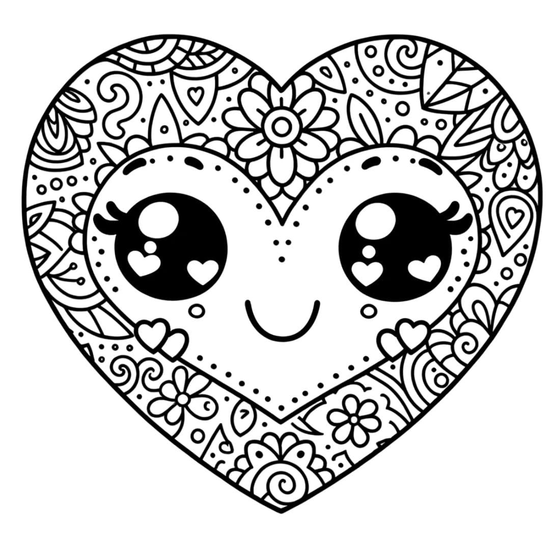 Coeur avec visage heureux pour coloriage