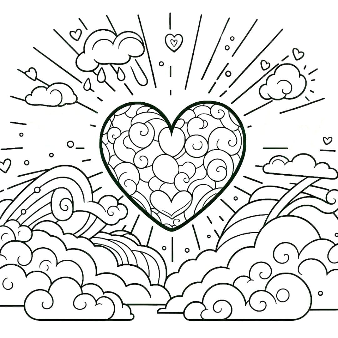 Coeur dans un nuage pour coloriage