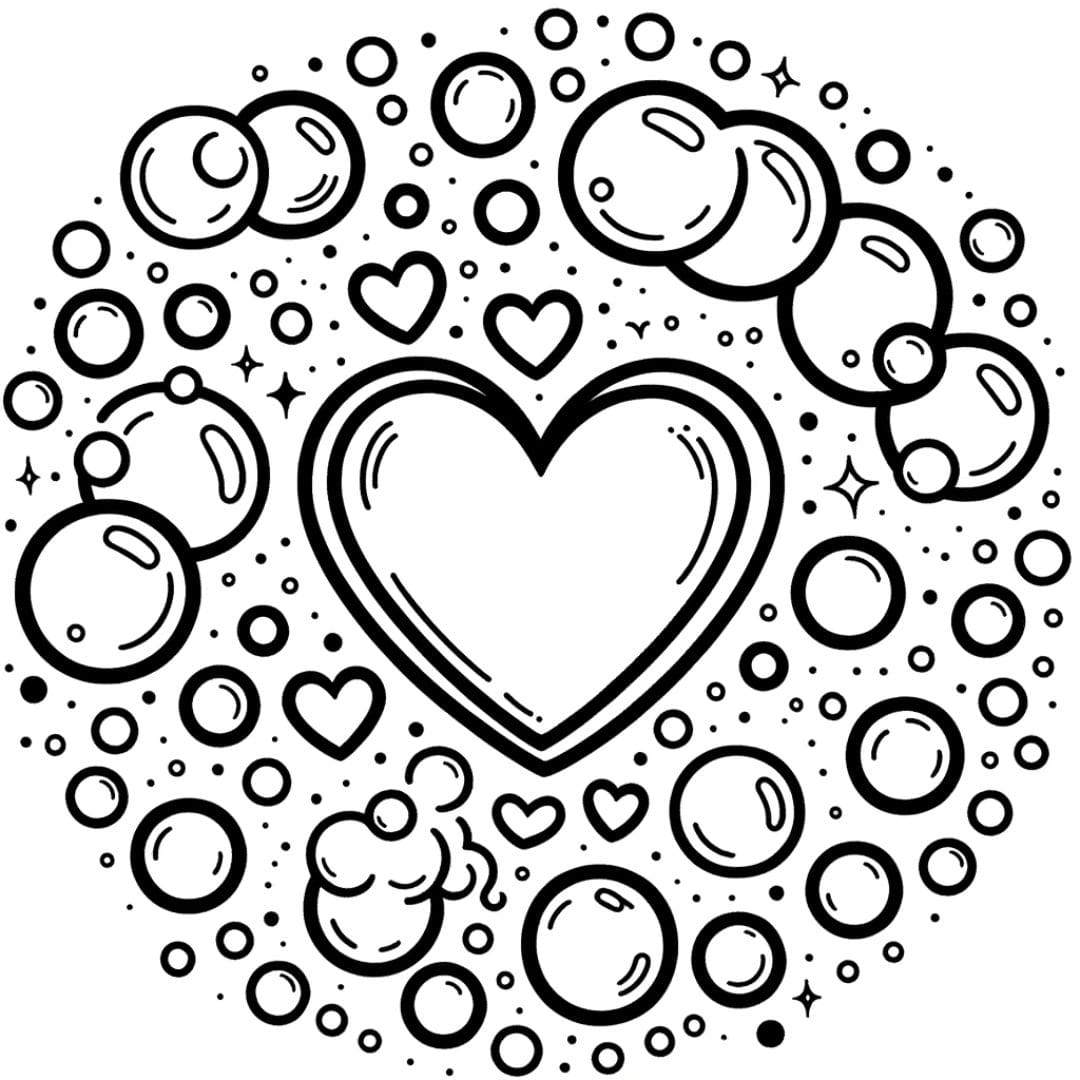 Cœur entouré de bulles pour coloriage