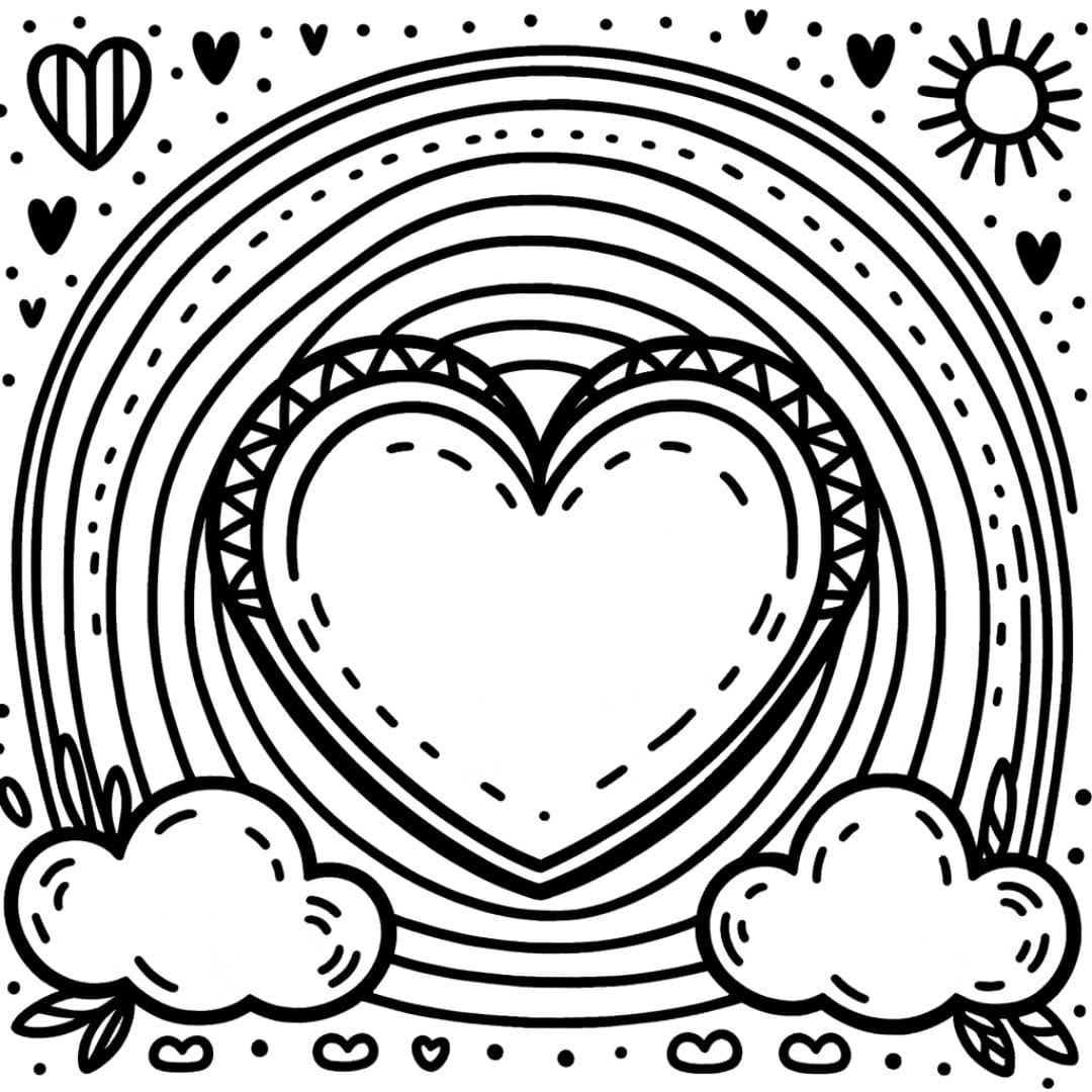 Coloriage Cœur et arc-en-ciel pour les petits