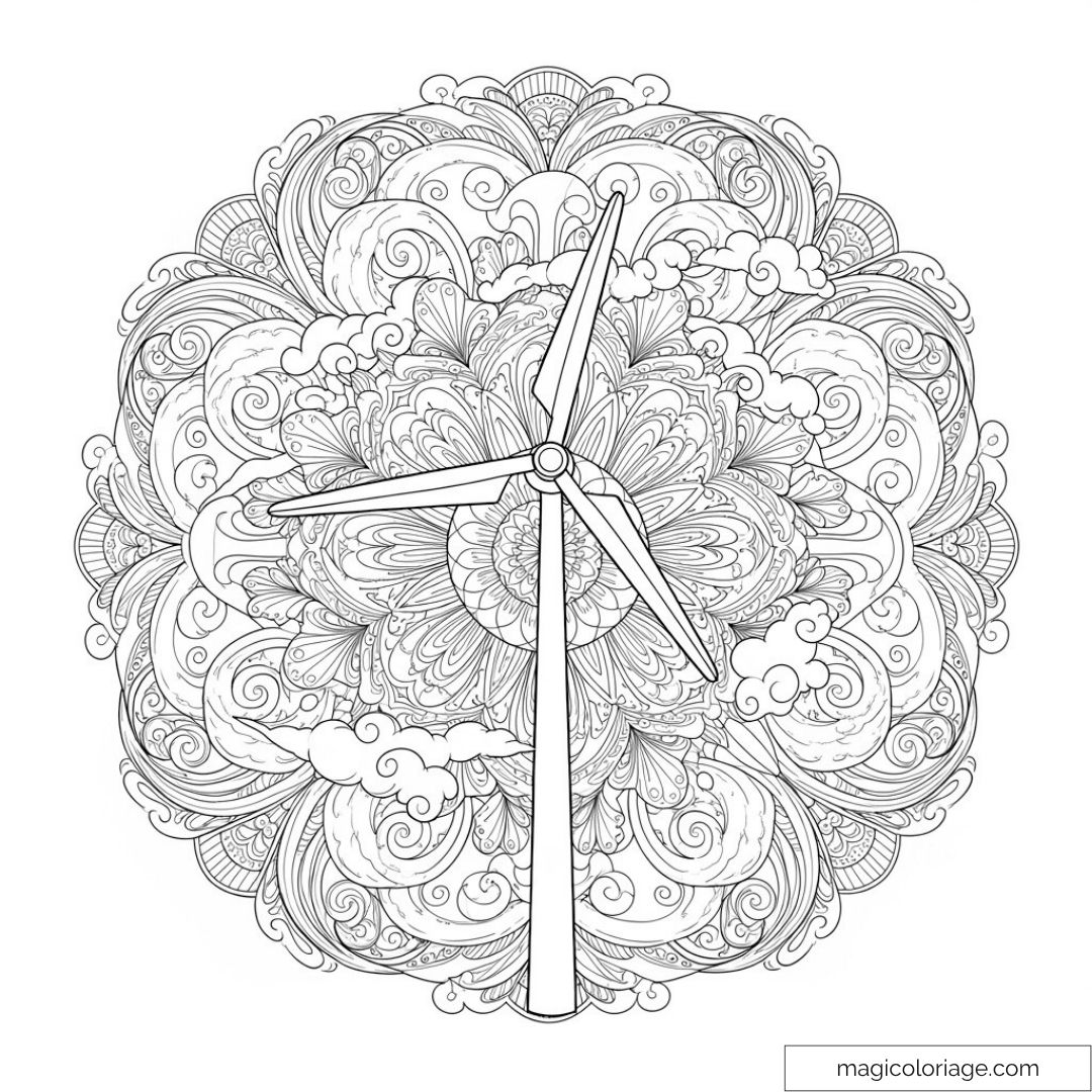 Dessin éolienne mandala floral