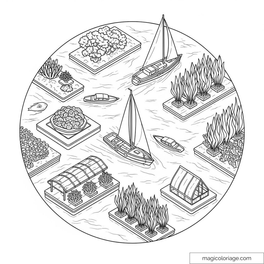 Dessin d'îles avec arbres et bateaux