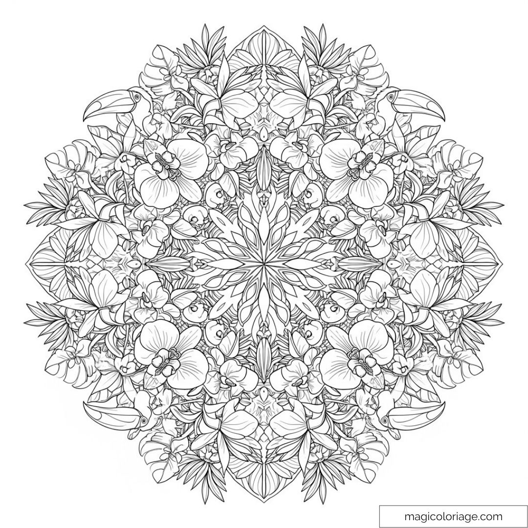 Mandala tropical avec toucan