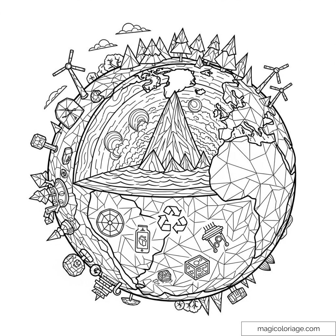 Dessin de la Terre avec montagnes
