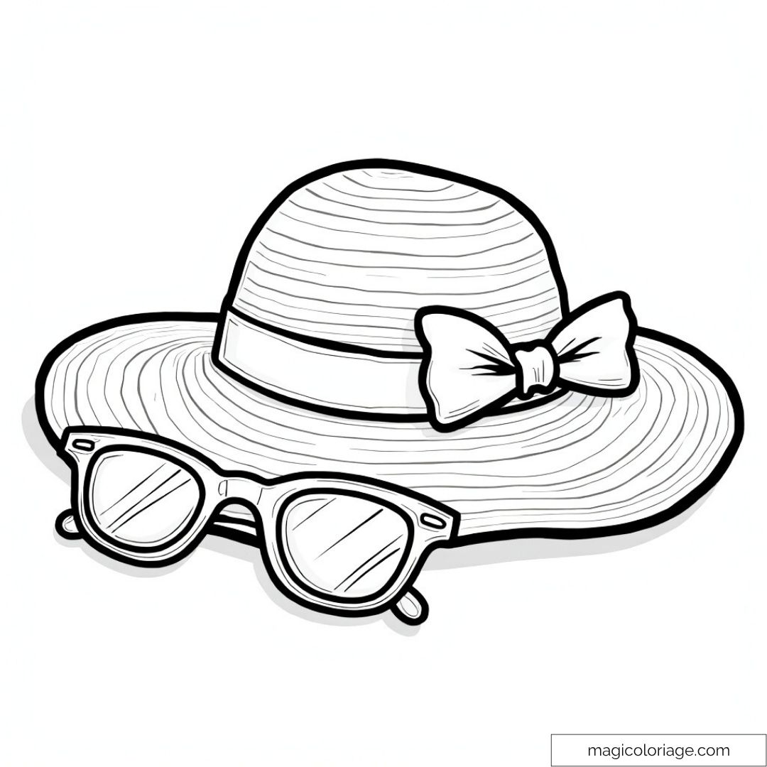 Chapeau avec ruban et lunettes de soleil à colorier.