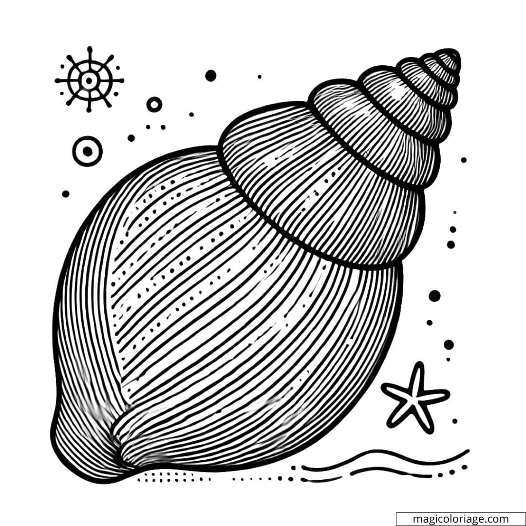 Dessin à colorier de coquillage conique avec des lignes