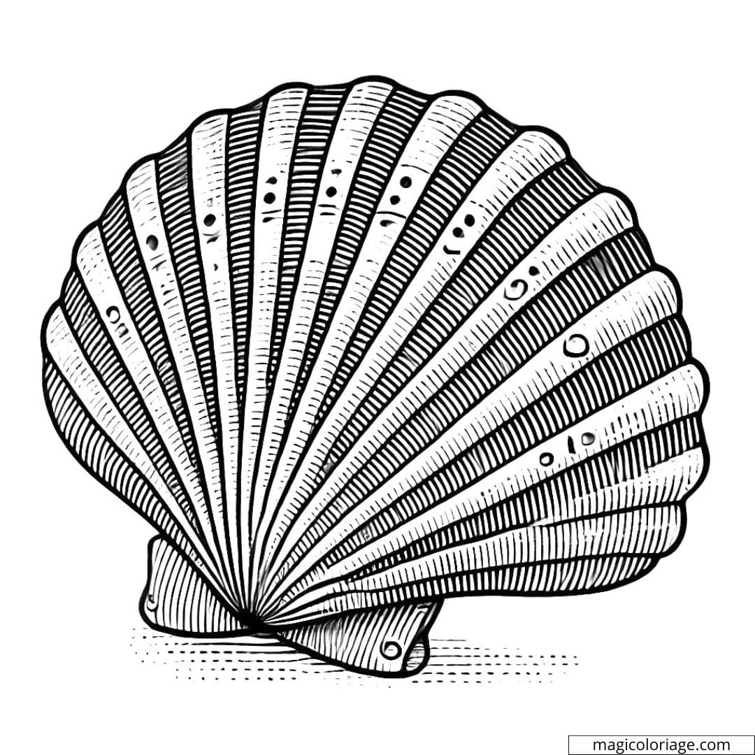 Dessin à colorier de coquillage en forme d'éventail avec des rayures