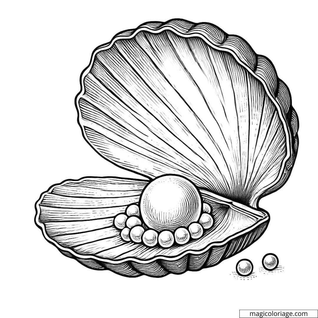 Dessin à colorier de coquillage ouvert avec une perle à l'intérieur