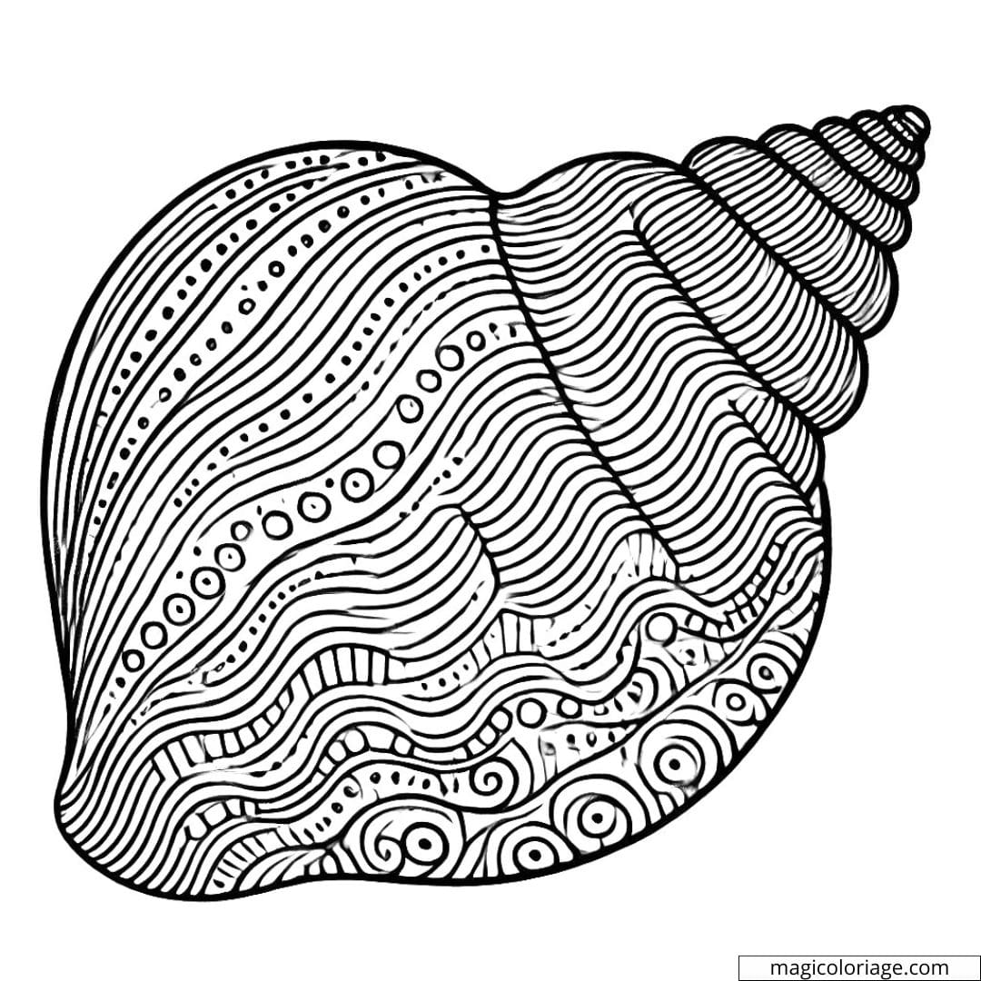Dessin à colorier de coquillage plat avec des motifs de vagues