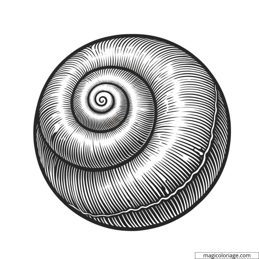Dessin à colorier de coquillage rond avec des spirales internes