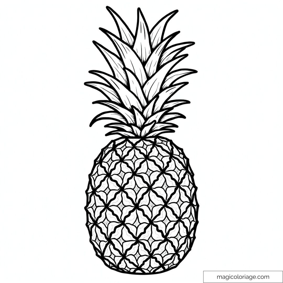 Dessin détaillé d'un ananas exotique avec des feuilles