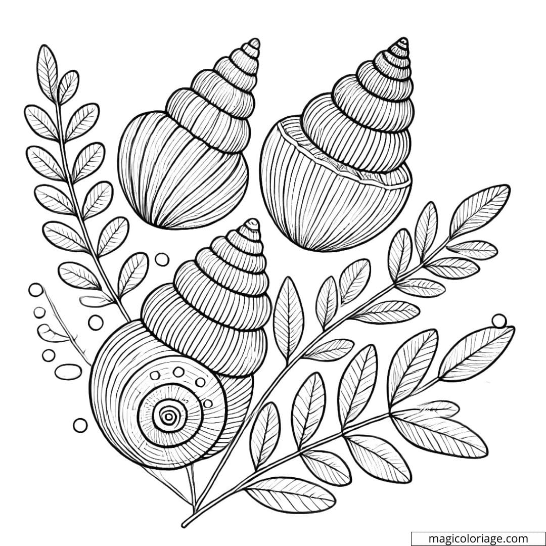 Dessin à colorier de trois petits coquillages