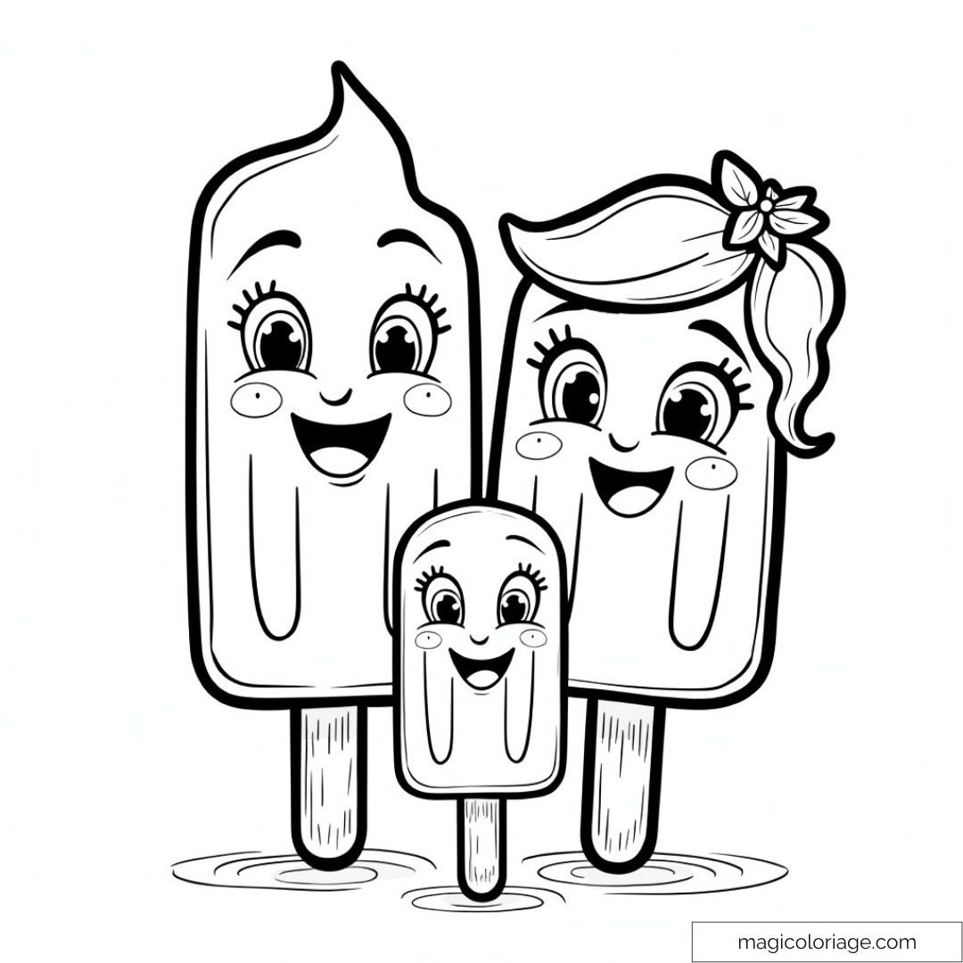 Glaces souriantes en famille à colorier