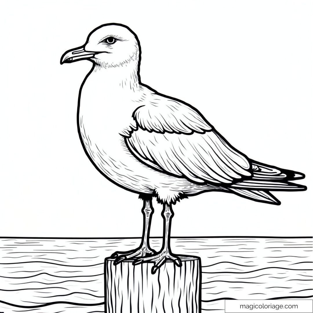 Dessin de mouette sur pilier en bord de mer