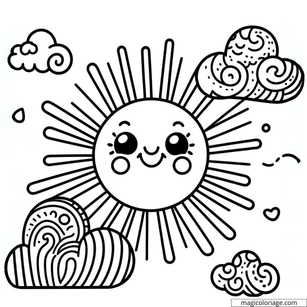 Coloriage d'un soleil souriant avec des rayons en zigzag