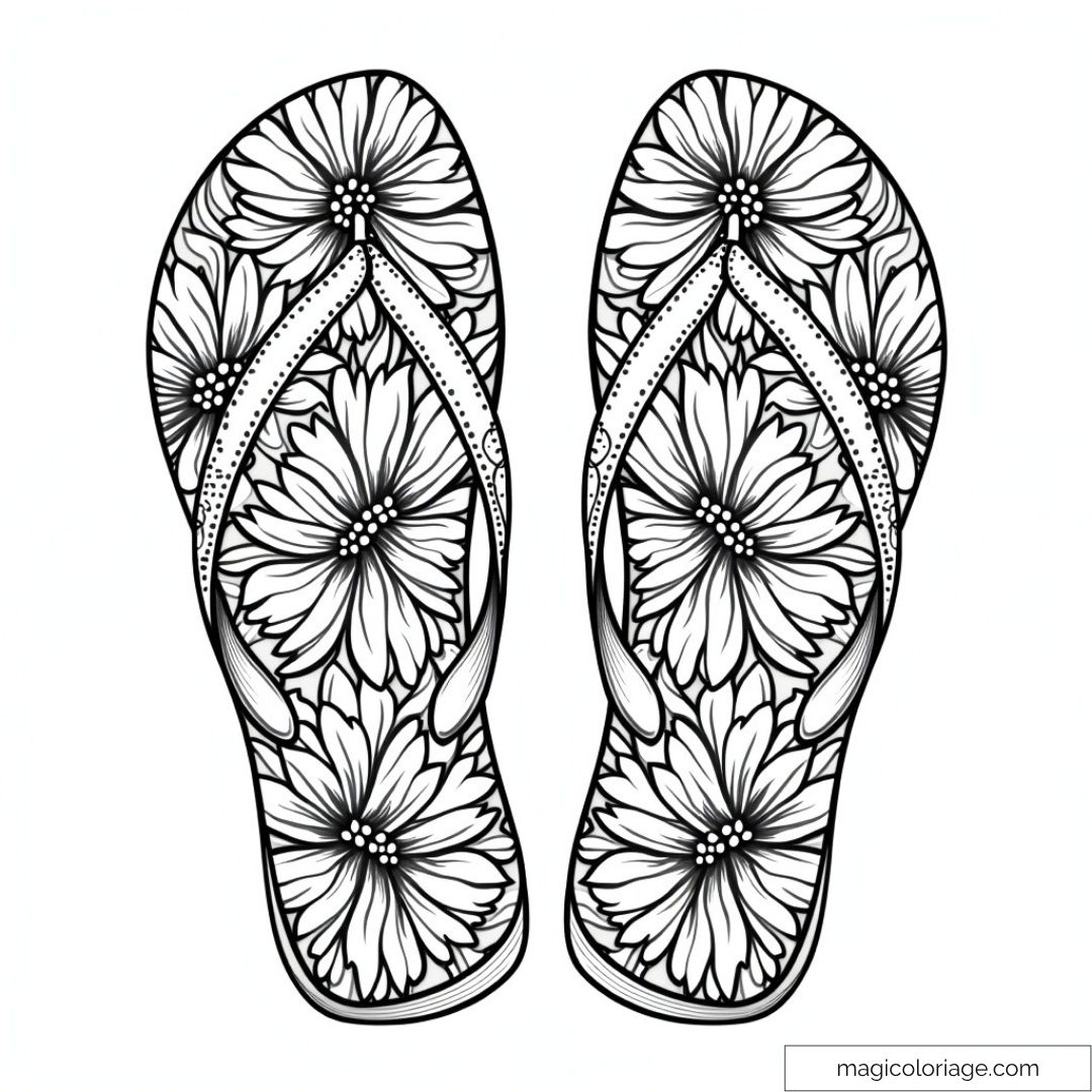 Tongs avec motifs de fleurs pour coloriage relaxant.
