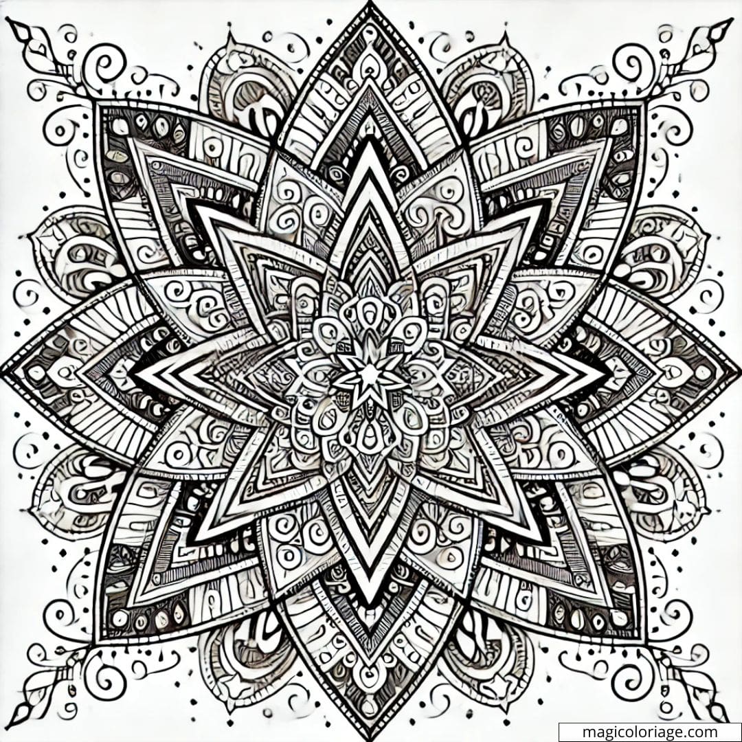 Coloriage d'une étoile avec des motifs géométriques pour adultes à imprimer.