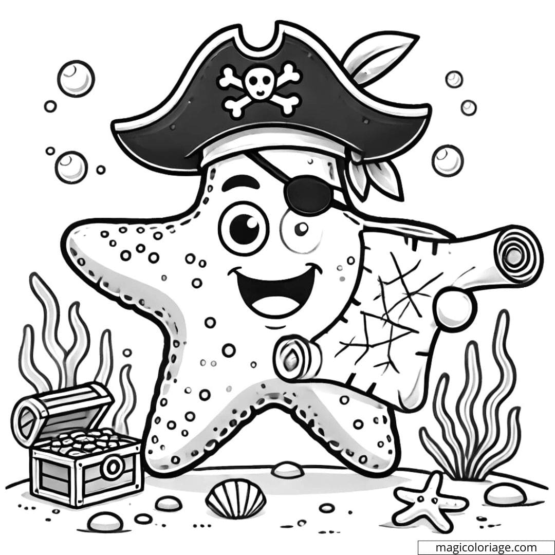 Coloriage étoile de mer pirate pour enfants à imprimer