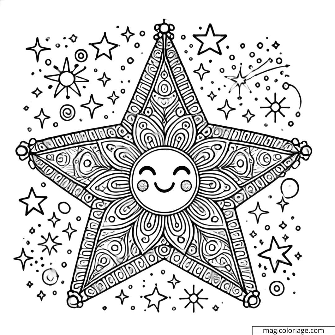 Coloriage d'une étoile élégante avec des motifs pour enfants à imprimer.