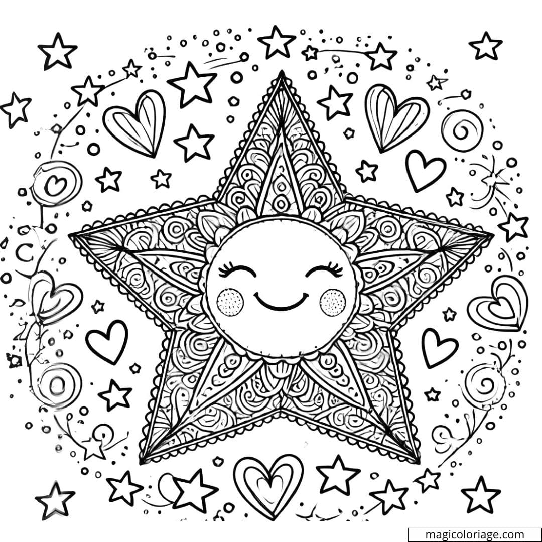 Coloriage d'une étoile en dentelle avec des motifs délicats pour enfants à imprimer.