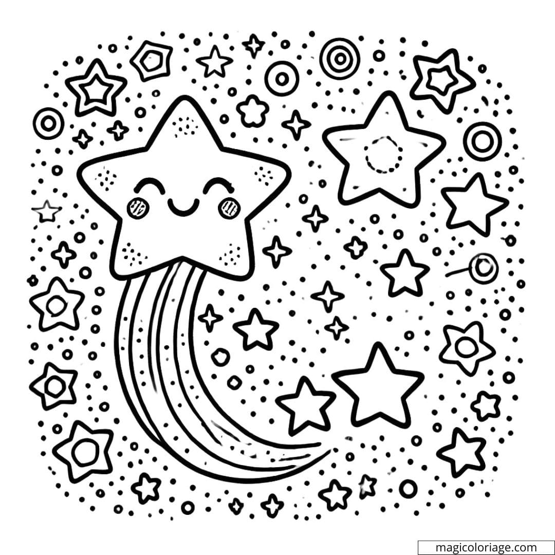 Coloriage d'une étoile filante avec motifs pour enfants à imprimer.