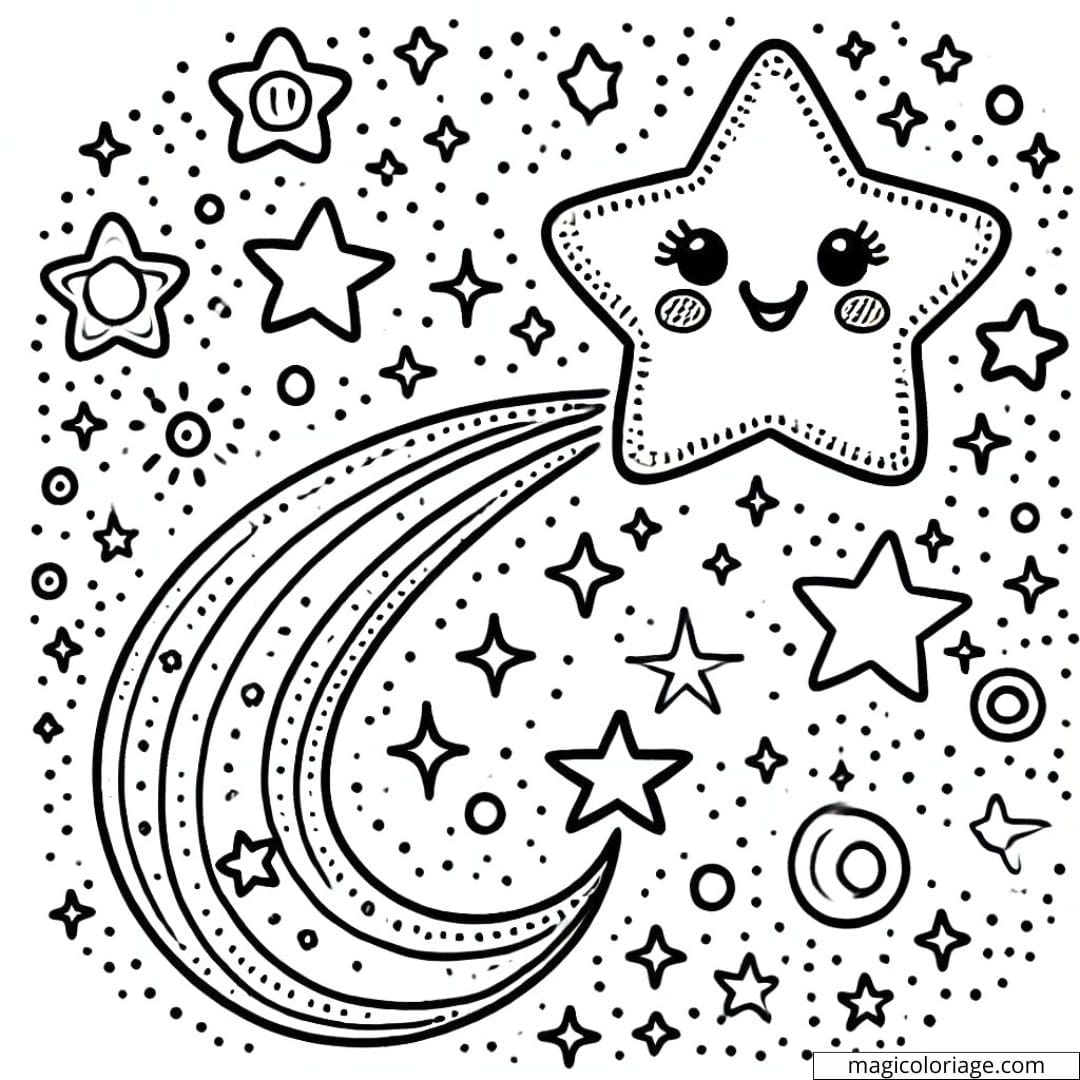 Coloriage d'une étoile filante joyeuse pour enfants à imprimer.