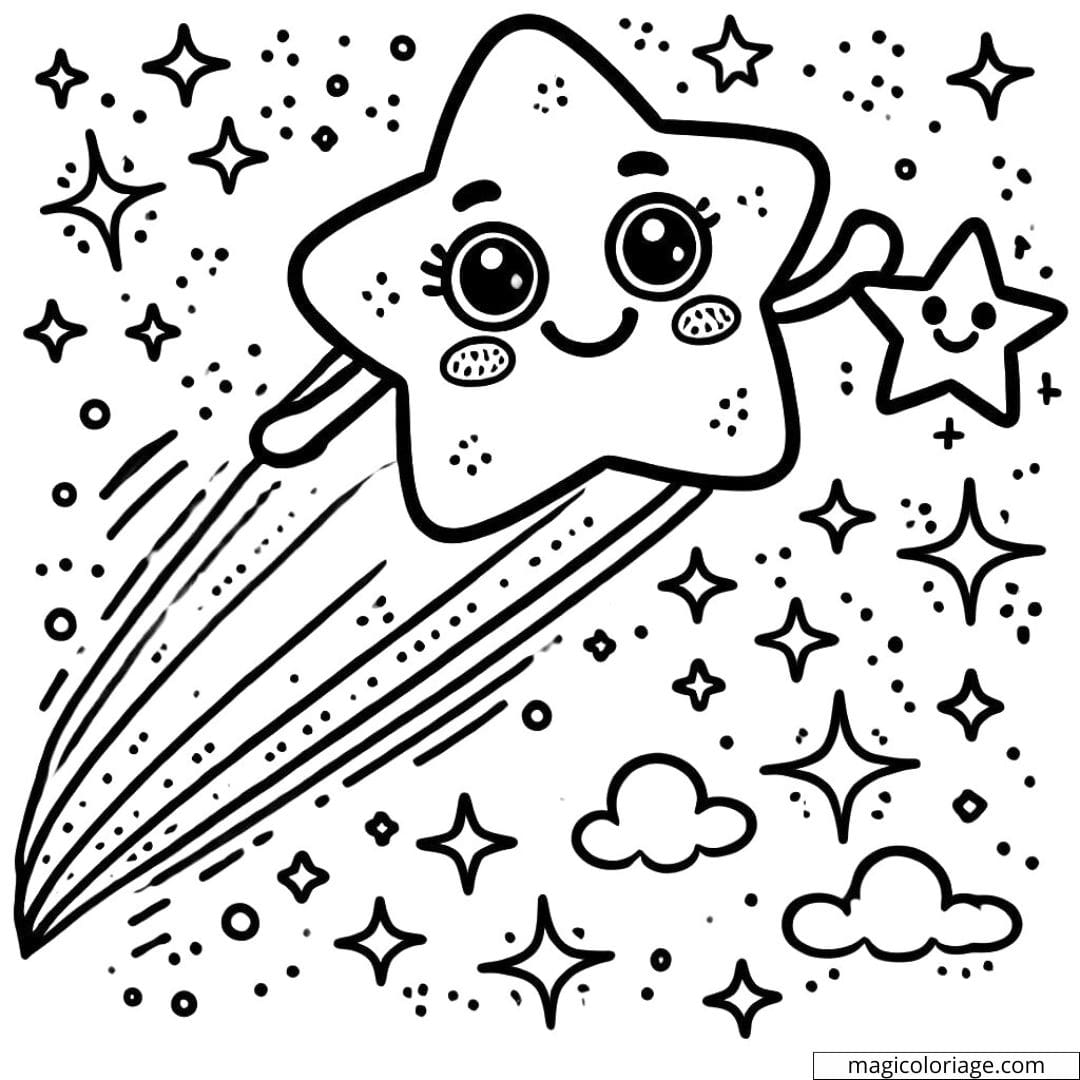 Coloriage étoile filante souriante pour enfants à imprimer