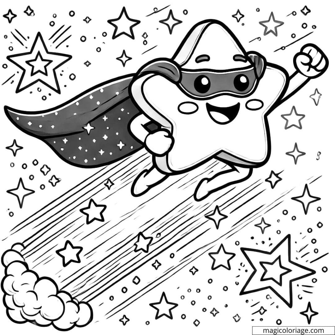 Coloriage étoile filante super-héros pour enfants à imprimer