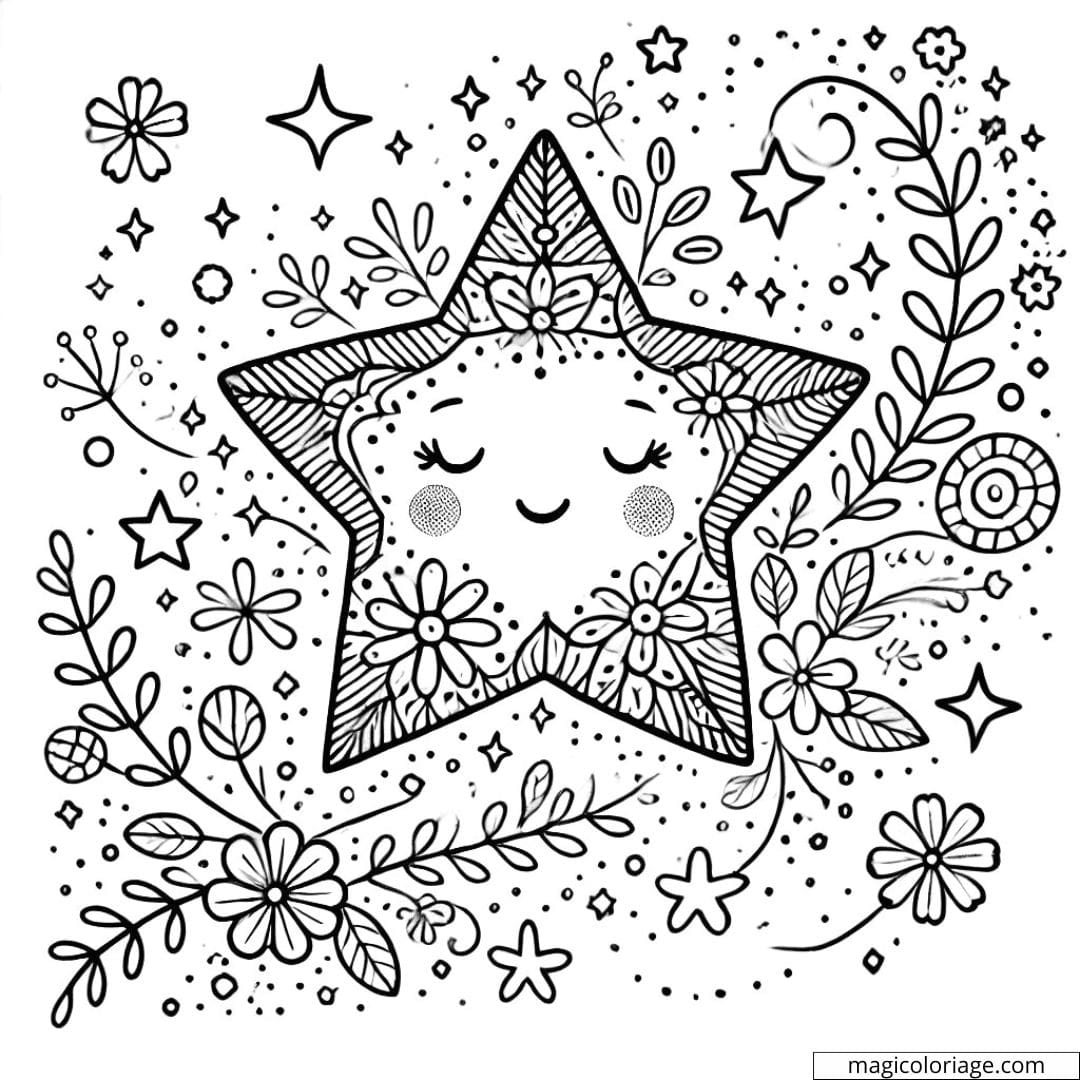 Coloriage d'une étoile florale avec des motifs délicats pour enfants à imprimer.