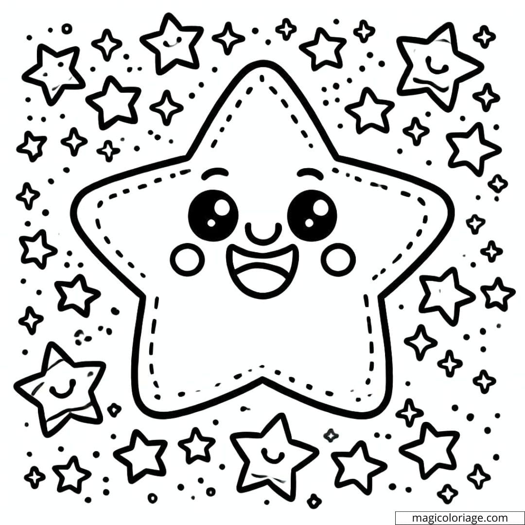 Coloriage d'une étoile joyeuse pour enfants de maternelle à imprimer.
