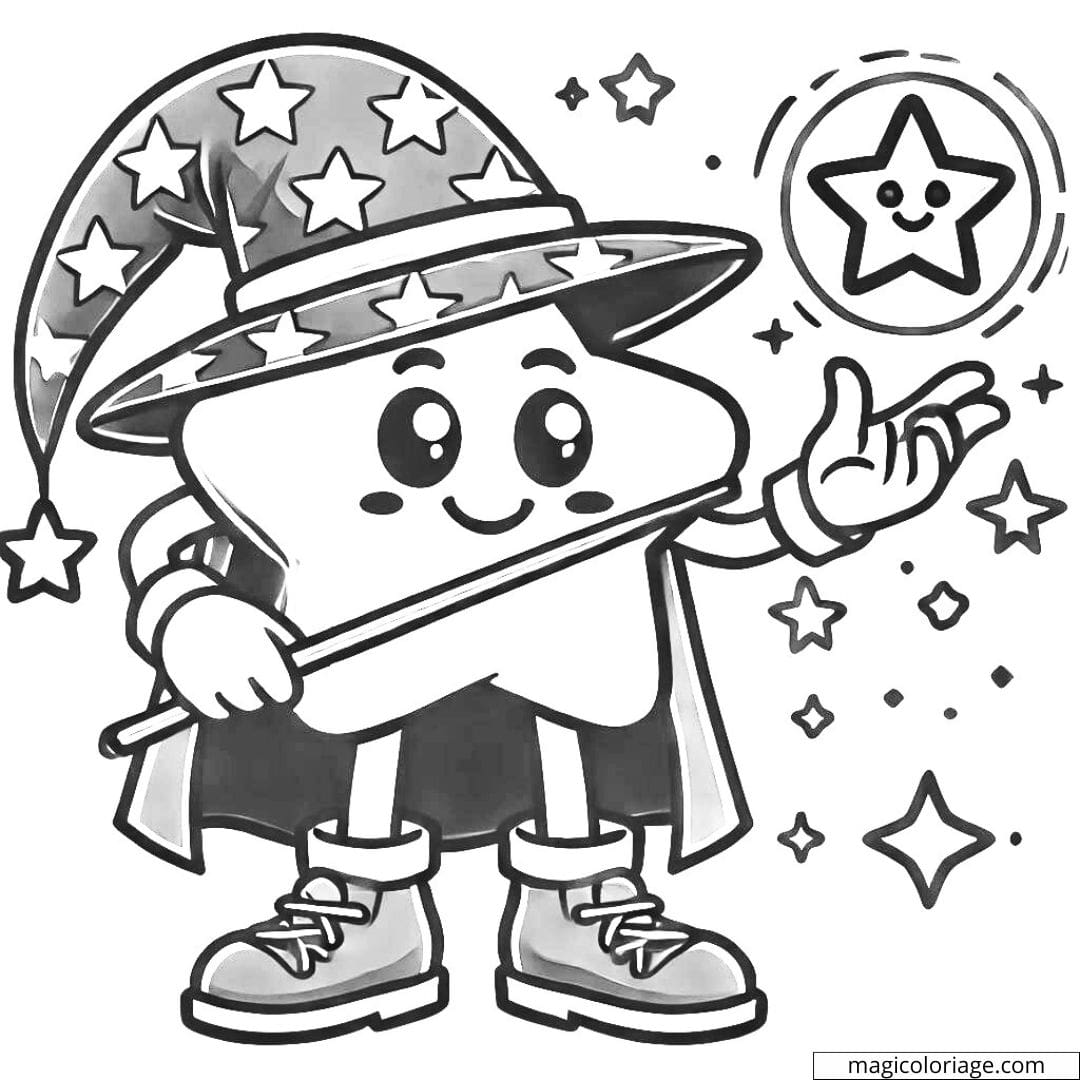Coloriage étoile magicienne pour enfants à imprimer