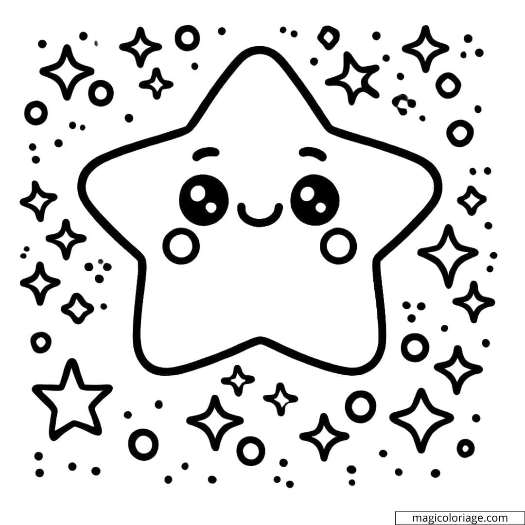 Coloriage d'une étoile simple et souriante pour enfants à imprimer.