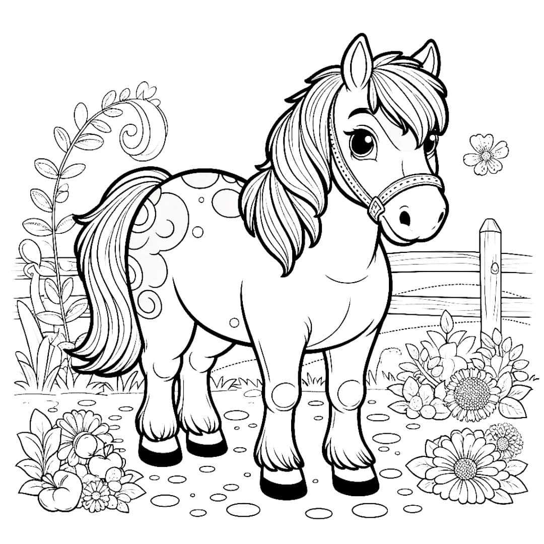 Cheval de ferme pour coloriage