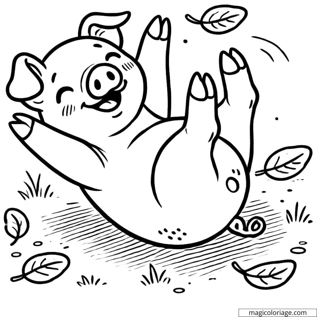 Coloriage ferme à imprimer avec un porcelet joueur, parfait pour les enfants.