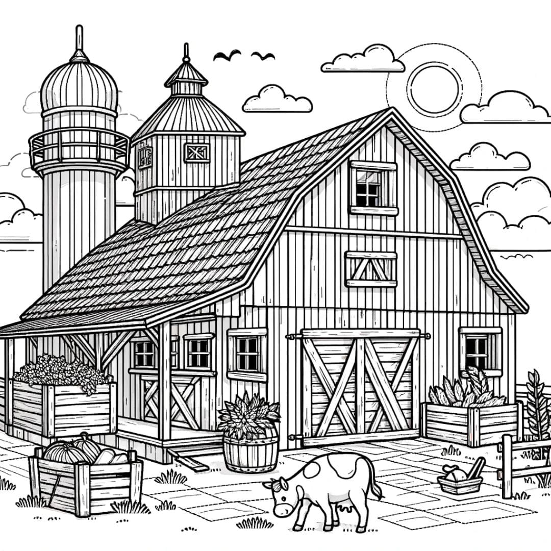 Grange de ferme pour coloriage