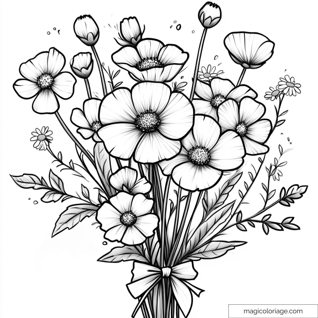 Illustration de bouquet de fleurs à colorier
