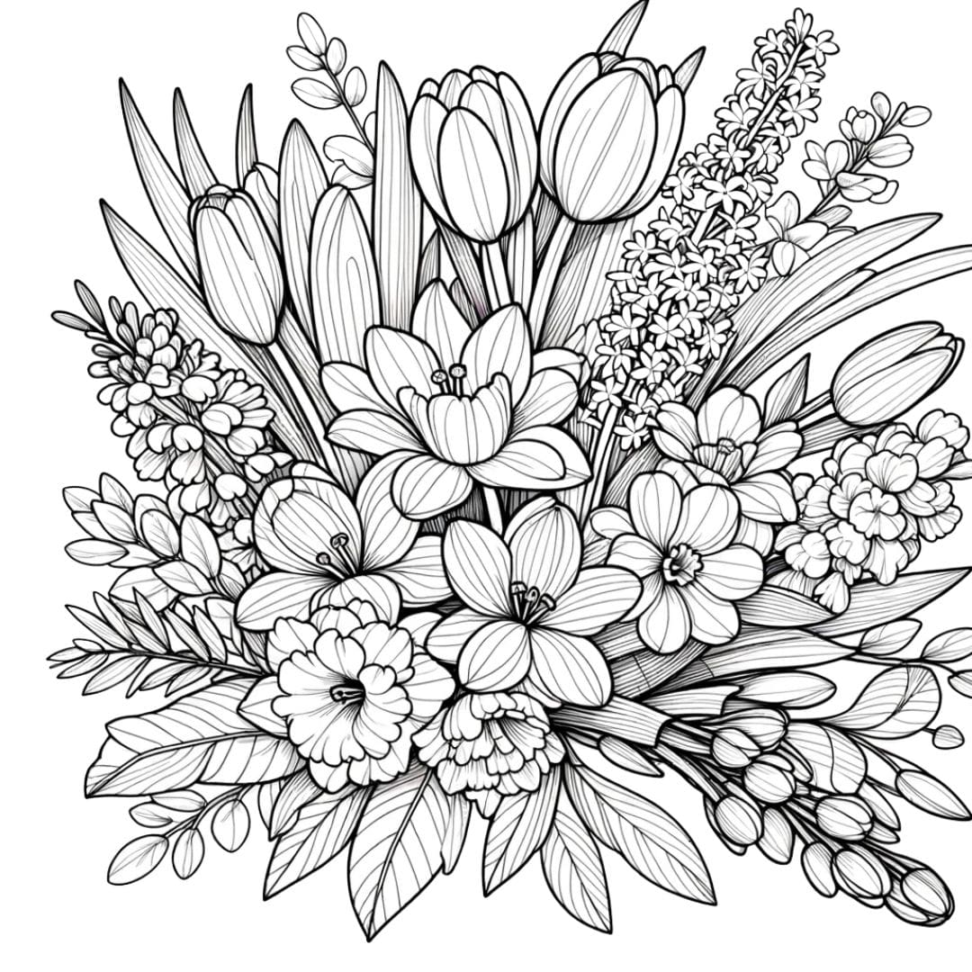 Dessin de bouquet printanier à colorier