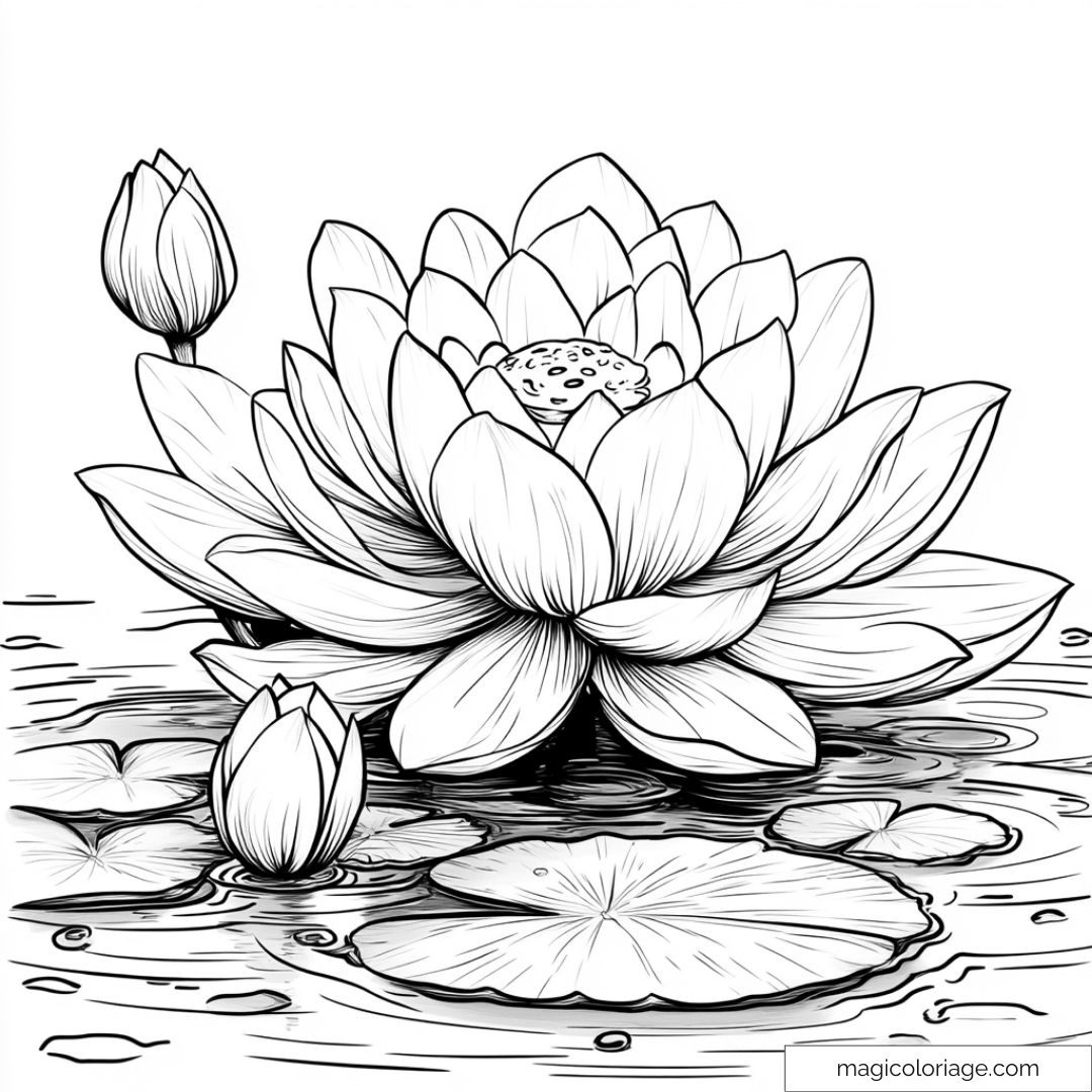 Image de nénuphar sur l'eau avec feuilles